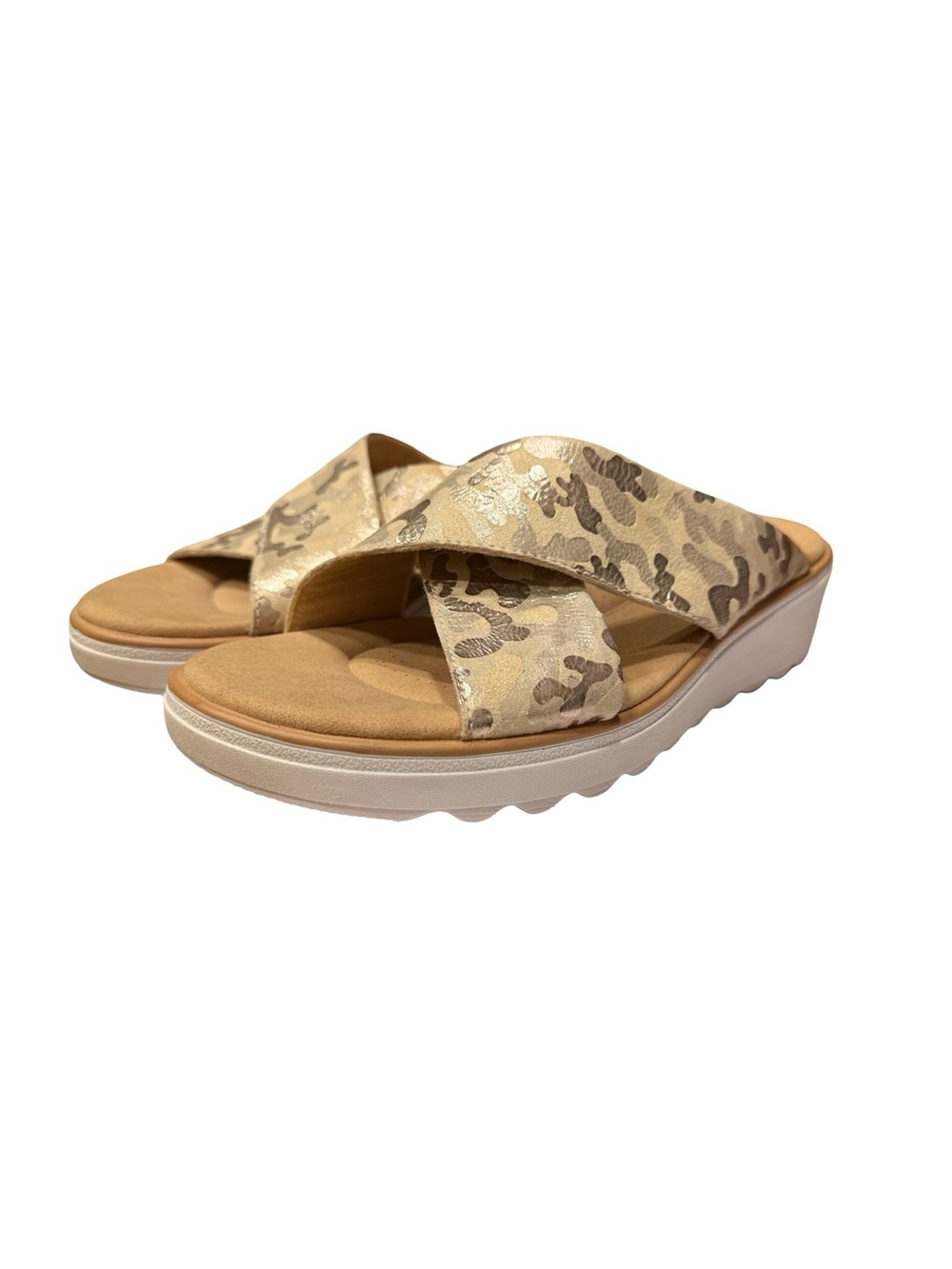 Clarks Collection Metallic Camo Cross Strap Platform Sandals Size 11 M - Picture 3 of 15